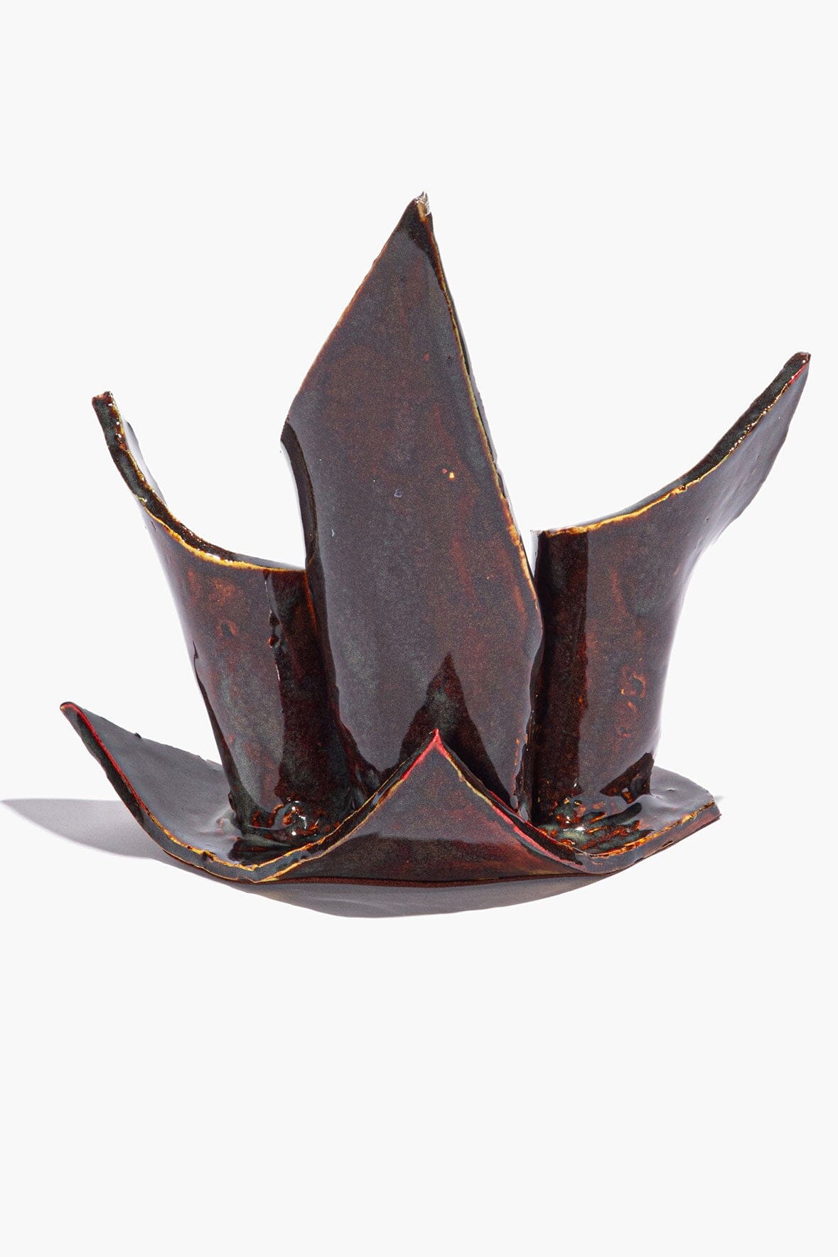 STAUD Ceramic Triple Candlestick Holder Maroon Wash Glaze