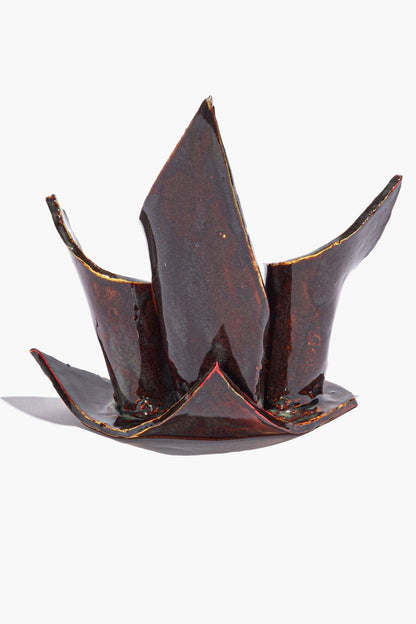 STAUD Ceramic Triple Candlestick Holder Maroon Wash Glaze