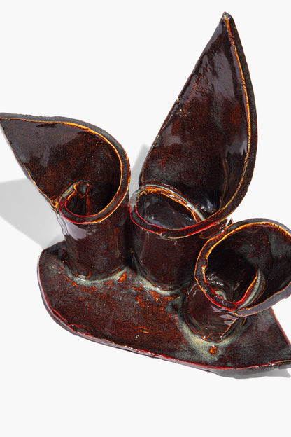 STAUD Ceramic Triple Candlestick Holder Maroon Wash Glaze