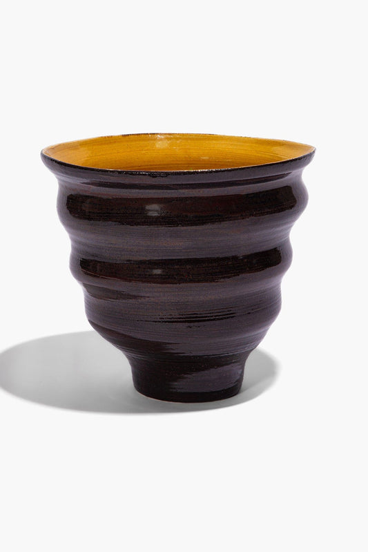 STAUD Stacked Cone Vase Burgundy Mustard Glaze