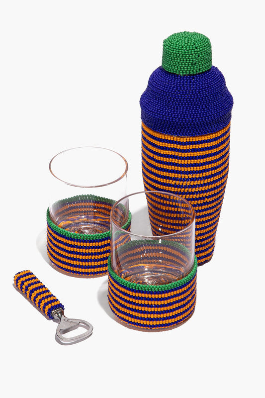 STAUD Beaded Barware Blue Stripe