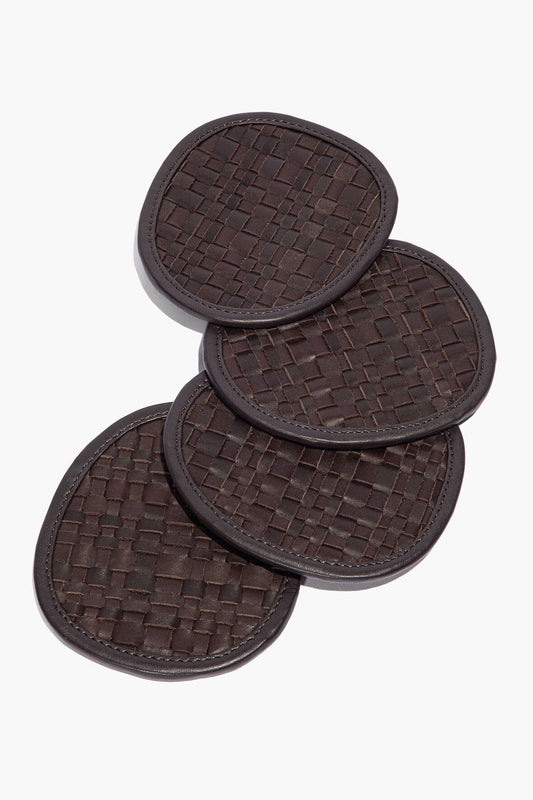 STAUD Grove Woven Leather Coasters Espresso