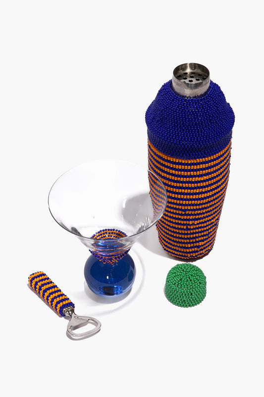 STAUD Beaded Barware Blue Stripe