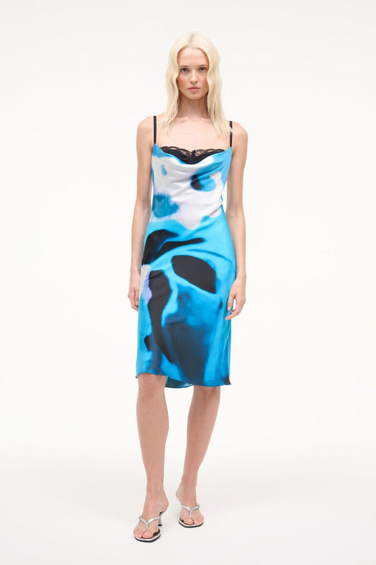 STAUD Evangeline Silk Dress Blue Haze