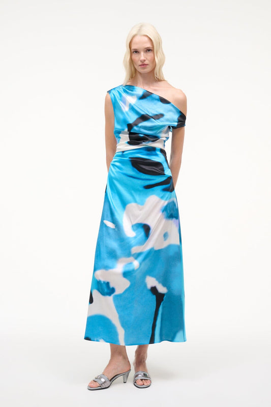 STAUD Phare Silk Dress Blue Haze