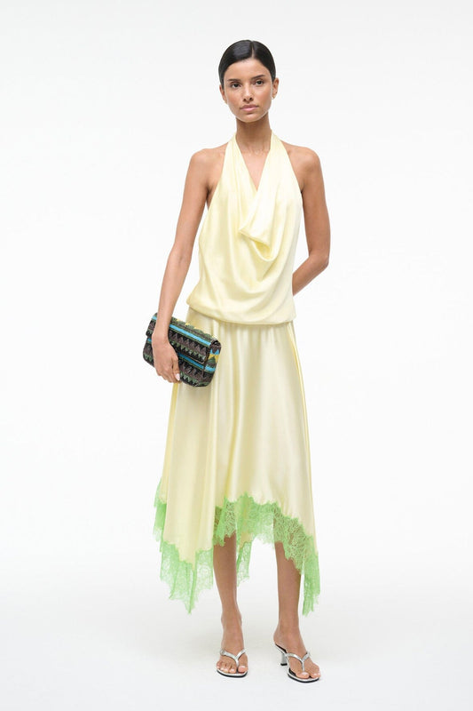 STAUD Elira Silk Dress Key Lime Sprout
