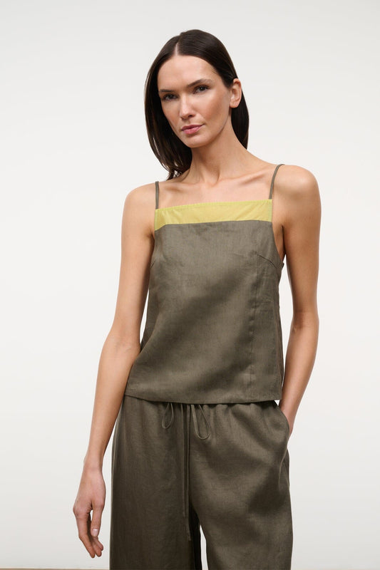 STAUD Maisie Linen Top Palo Verde