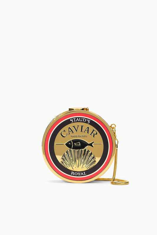 STAUD Gold Caviar Tin Clutch With Chain Strap - Staud