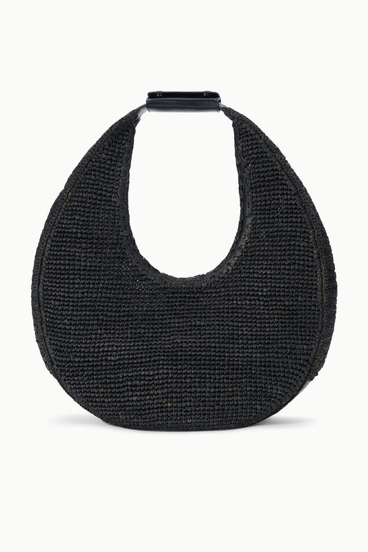 STAUD Large Raffia Moon Tote Bag Black