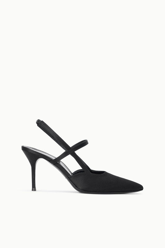 STAUD Sebastian High Heel Slingback Black Satin