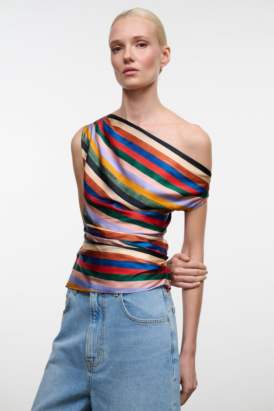 STAUD Phare Silk Top Artist Stripe