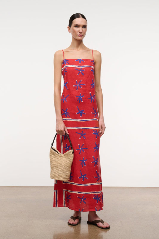 STAUD Laura Linen Dress Painted Foulard