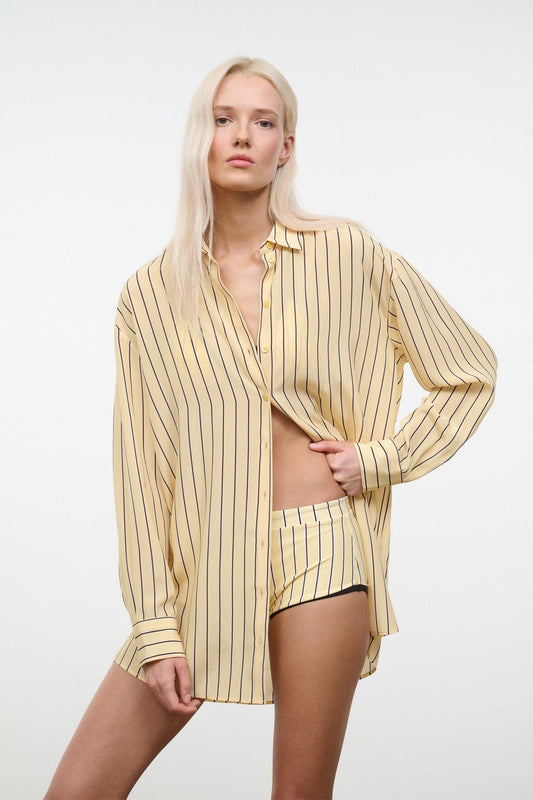 STAUD Nolan Silk Shirt Monday Stripe