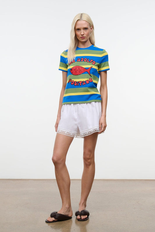 STAUD Weekend Crew Tee Costa Stripe