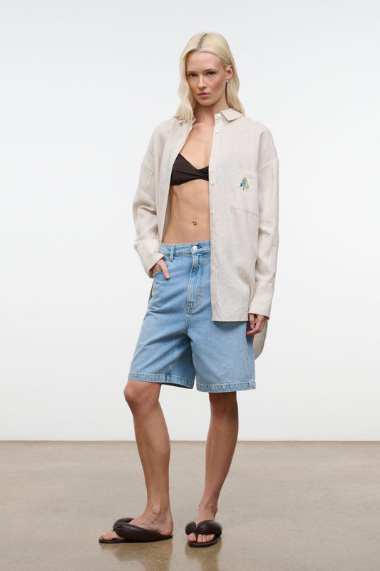 STAUD Sandbar Linen Top Natural