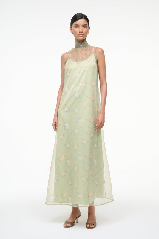 STAUD Albee Dress In Botanical Moss - Light Green Organza Gown