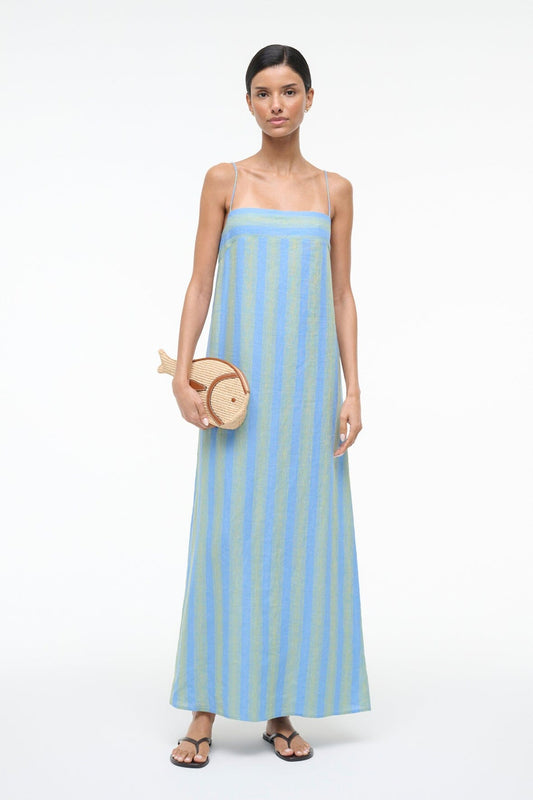 STAUD Laura Linen Dress Seaport Stripe