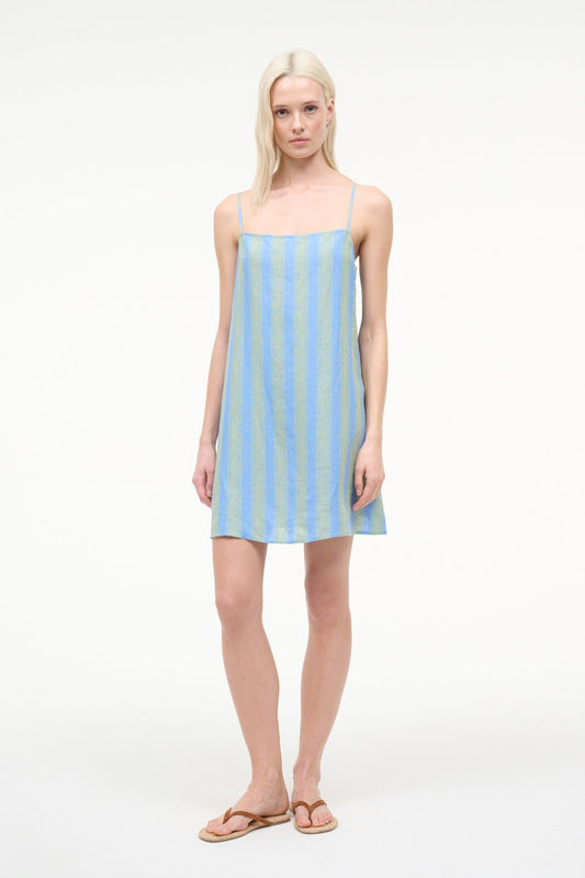 STAUD Laura Linen Mini Dress Seaport Stripe