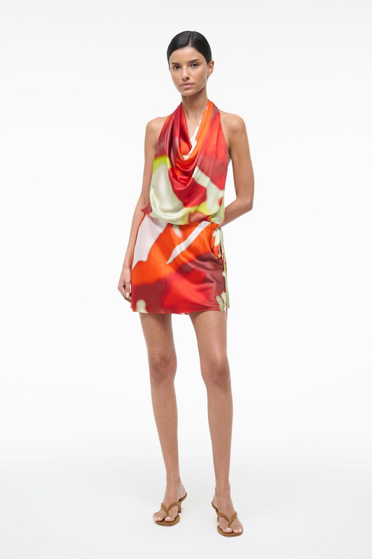 STAUD Liora Silk Dress Red Zone