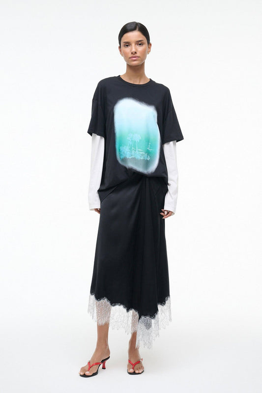 STAUD Sonoma Silk Skirt Black