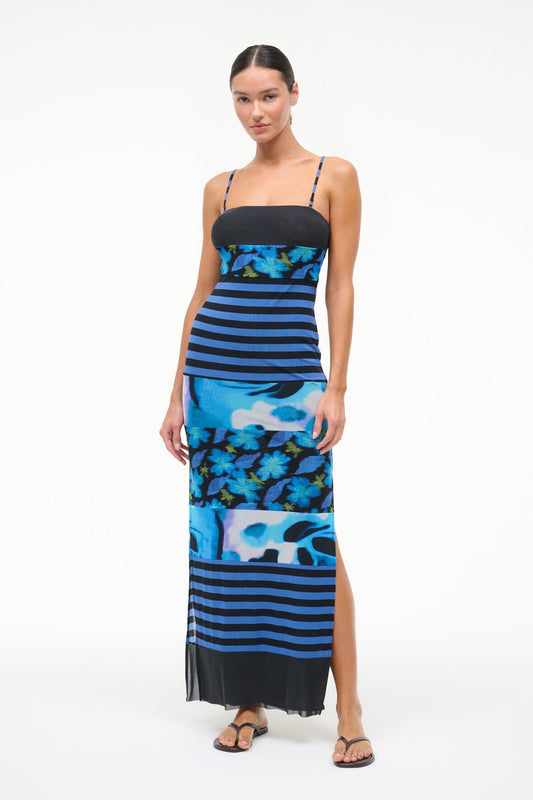 STAUD Leona Mesh Dress Blue Haze Multi