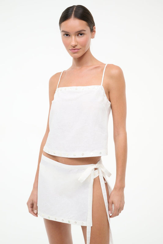 STAUD Kirra Linen Tank Ivory