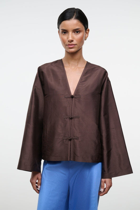 STAUD Vito Silk Top Earth