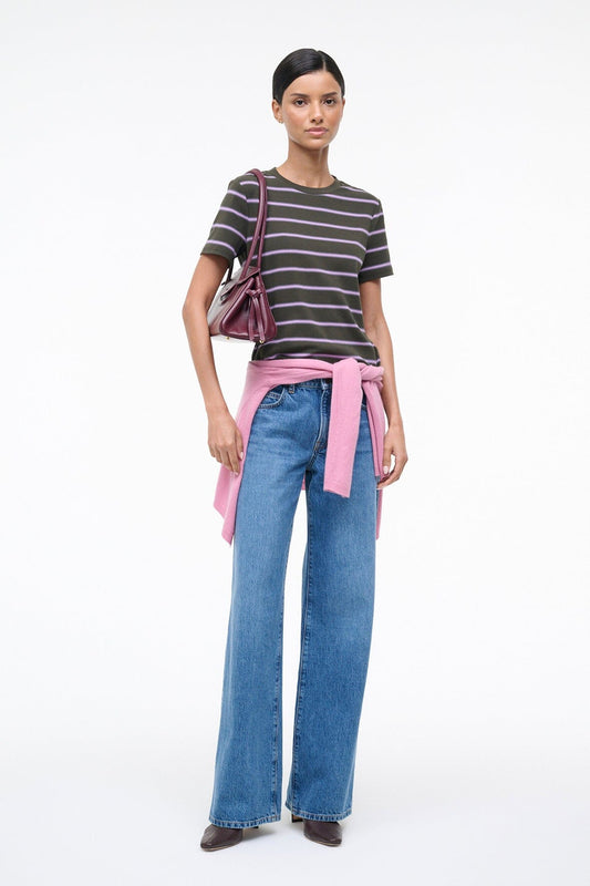 STAUD Weekend Crew Tee Pine Stripe