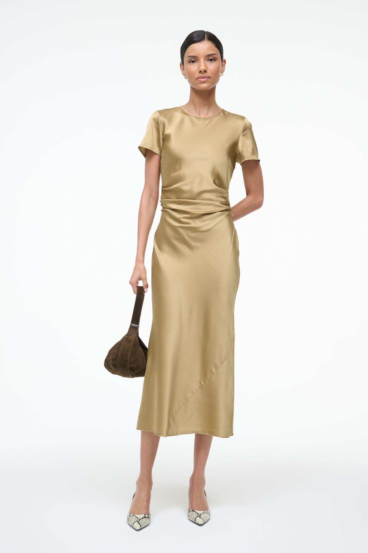 STAUD Marcel Silk Dress Antique