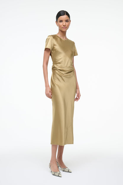STAUD Marcel Silk Dress Antique