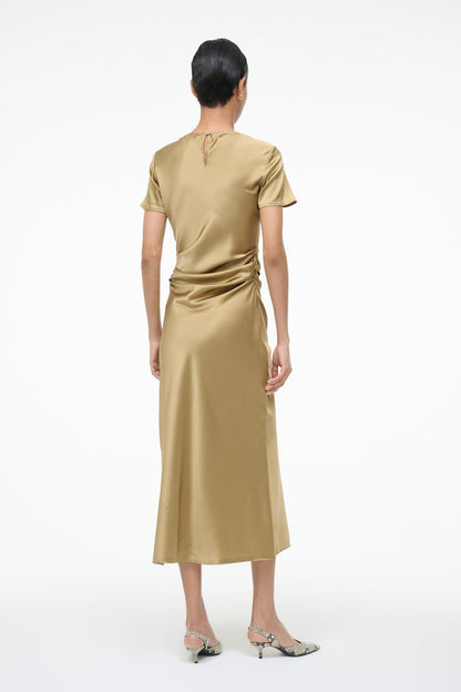 STAUD Marcel Silk Dress Antique