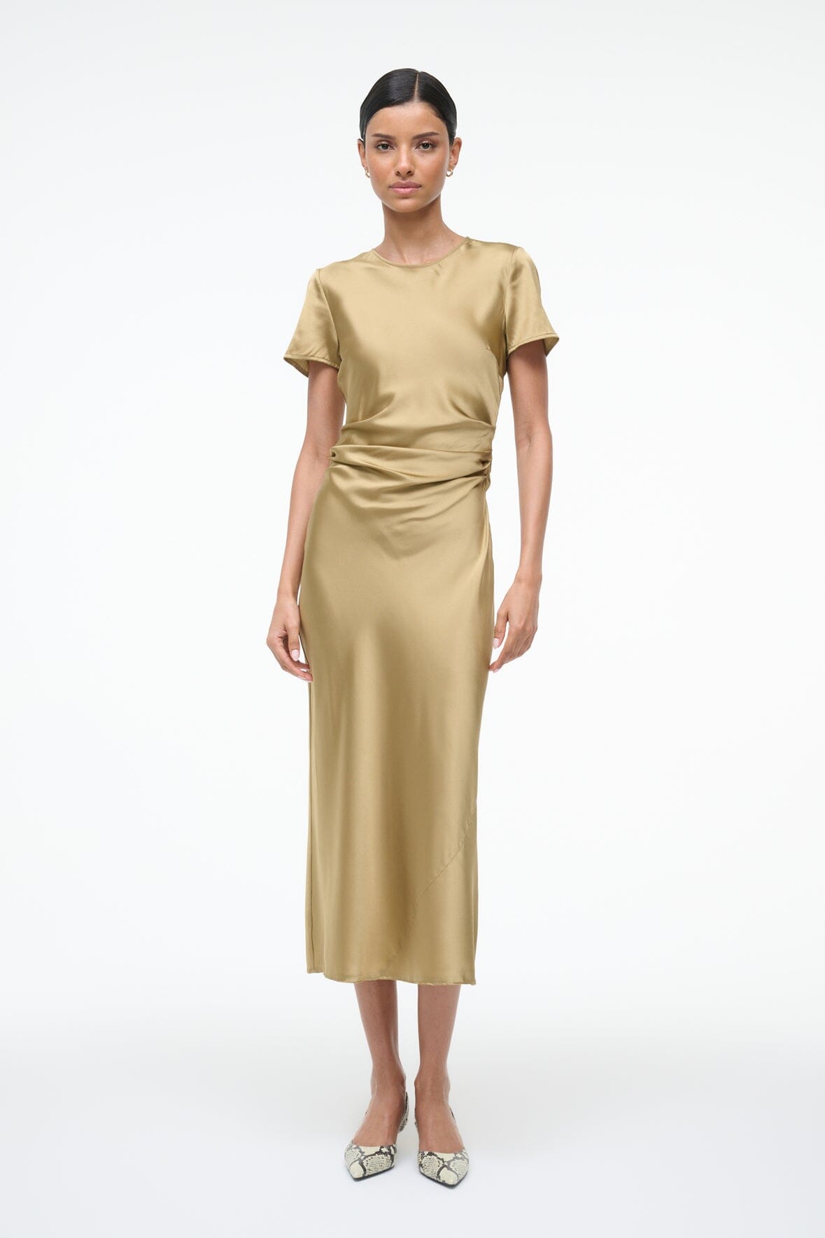 STAUD Marcel Silk Dress Antique