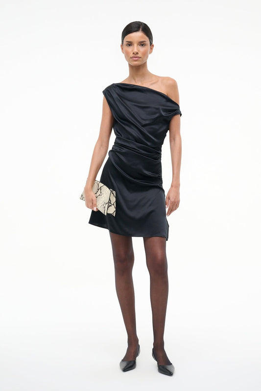 STAUD Mini Phare Silk Dress Black