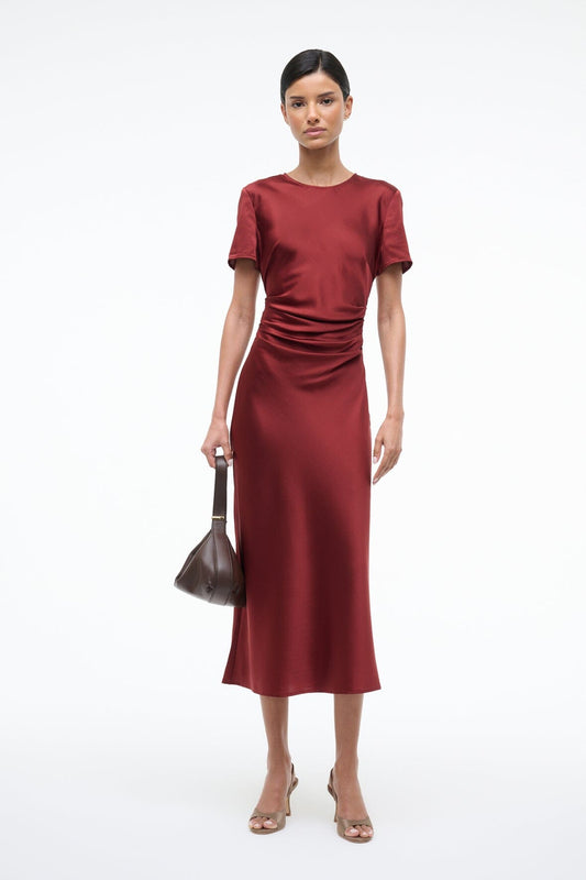 STAUD Marcel Silk Dress Sangria