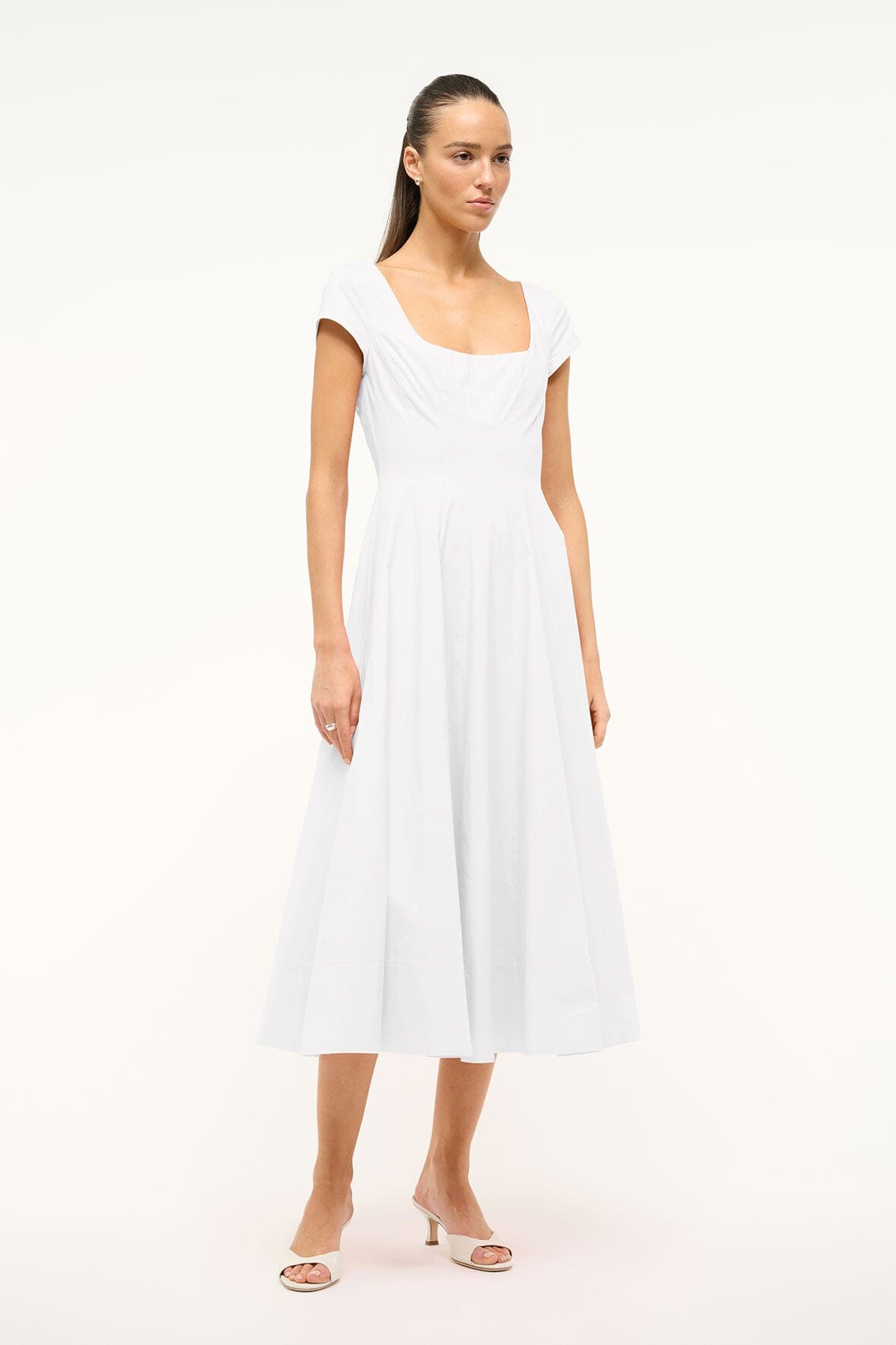 STAUD Short Sleeve Wells Dress White