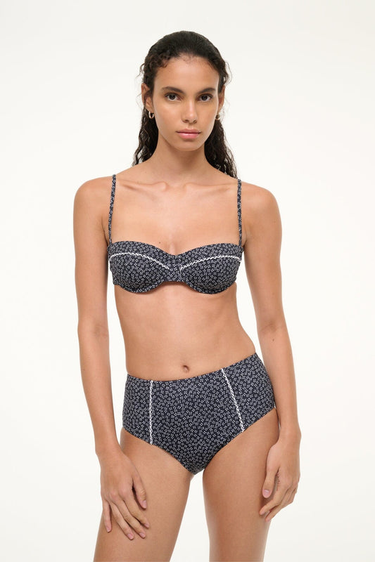 STAUD Jo Balconette Bikini Top Black Woodblock Ditsy Floral