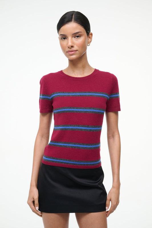 STAUD Easy Cashmere Tee Crimson Stripe