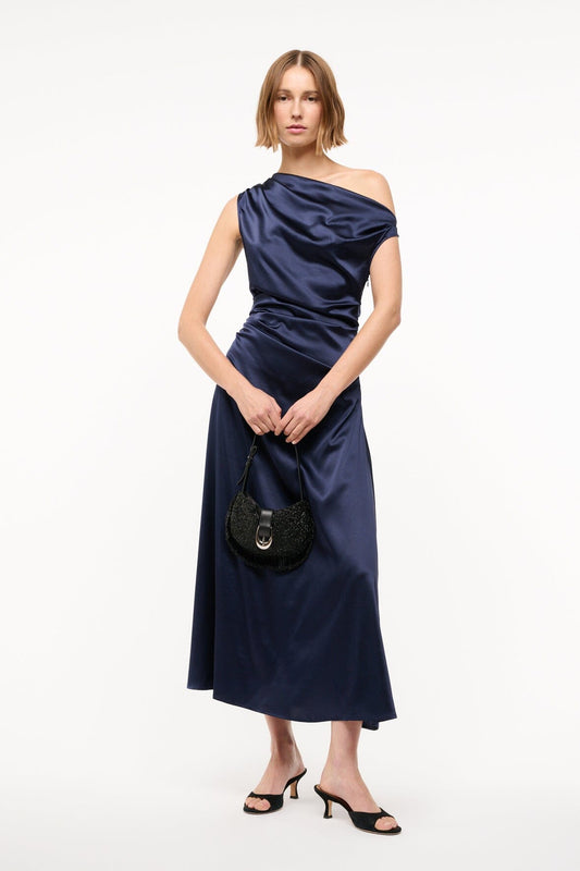 STAUD Phare Silk Dress Navy