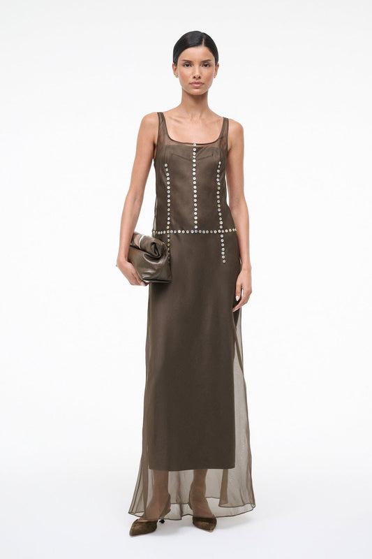 STAUD Greta Silk Dress Soil