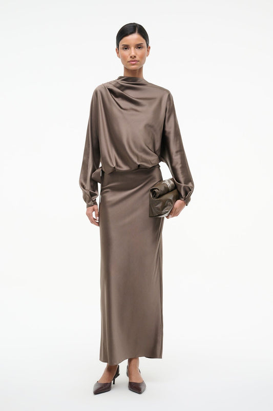 STAUD Phoebe Silk Dress Truffle