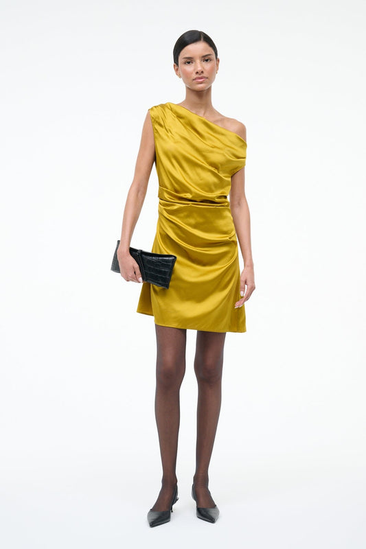 STAUD Mini Phare Silk Dress Turmeric