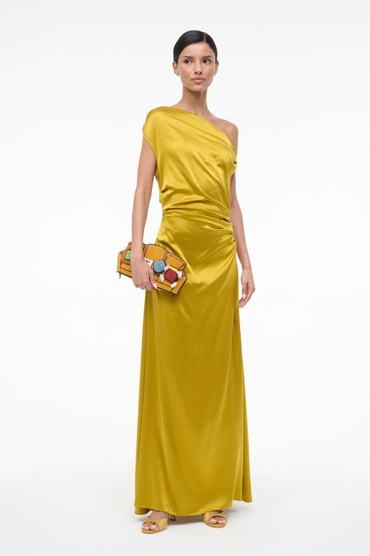 STAUD Maxi Phare Silk Dress Turmeric
