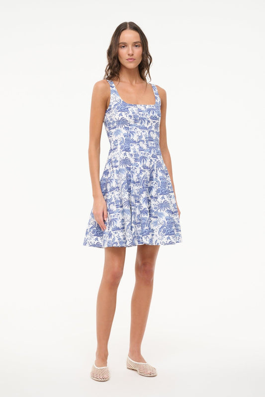 STAUD Mini Wells Dress - Blue Toile