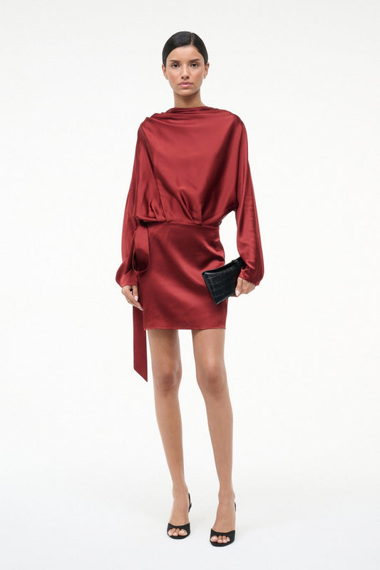 STAUD Phoebe Silk Mini Dress Sangria
