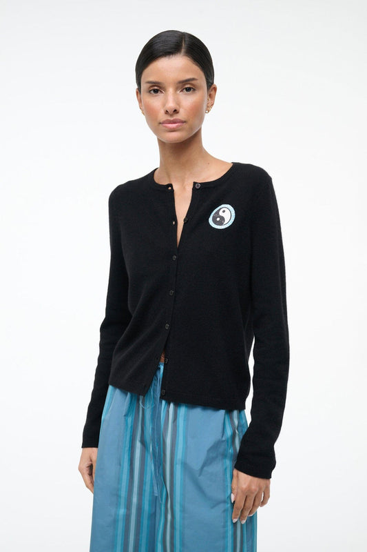 STAUD Midnight Cashmere Cardigan Black Patchwork