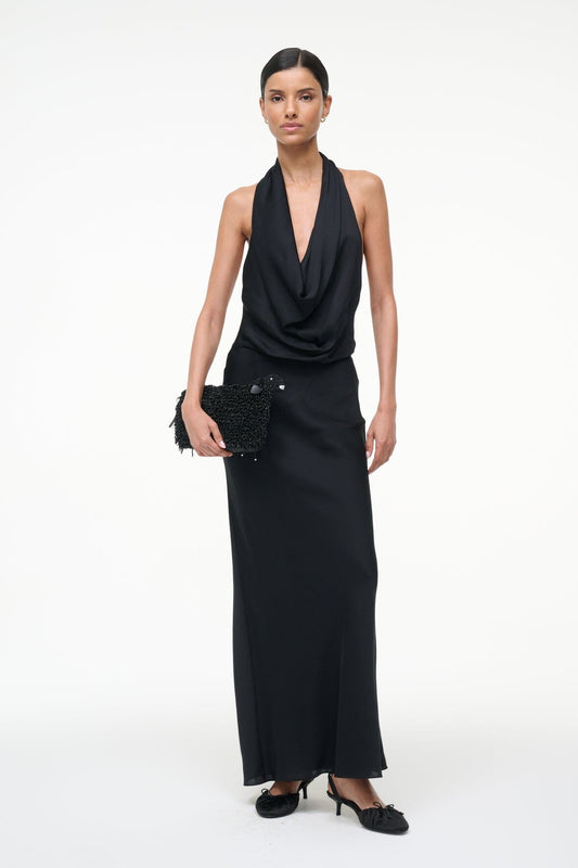 STAUD Poppi Silk Dress Black