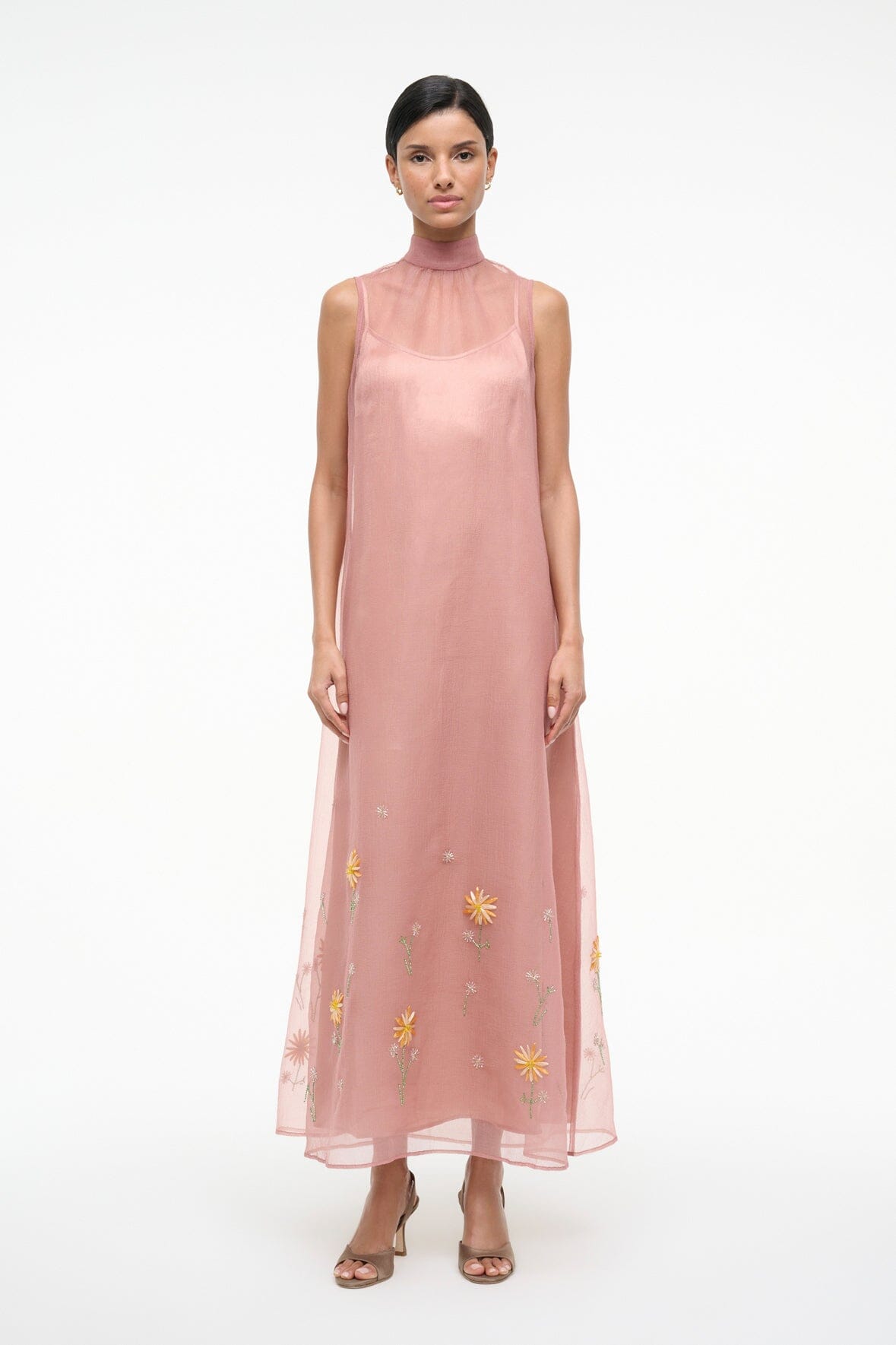 STAUD Albee Dress In Dahlia Daydream Pink - Organza Evening Gown