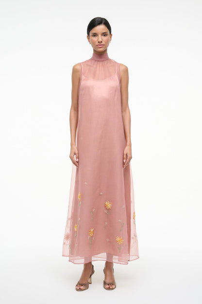 STAUD Albee Dress In Dahlia Daydream Pink - Organza Evening Gown