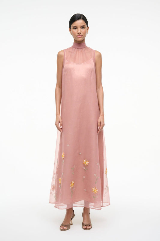 STAUD Albee Dress In Dahlia Daydream Pink - Organza Evening Gown