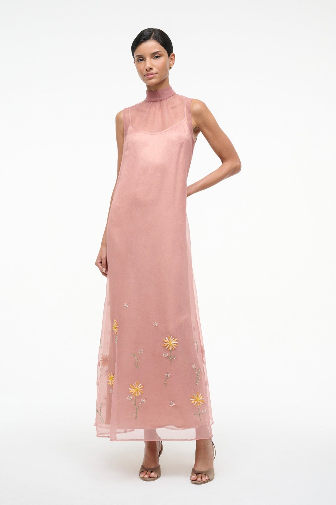 STAUD Albee Dress In Dahlia Daydream Pink - Organza Evening Gown